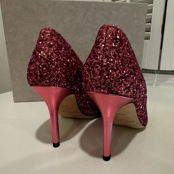 Jimmy Choo Agnes Coarse Glittered Heels Dragon Fruit Size 36.5 - Picture 5 of 11